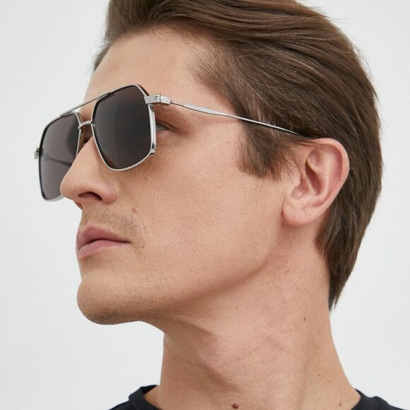 NEW ALEXANDER MCQUEEN SUNGLASSES AM0372S 001 MEN RUTHENIUM PILOT EYEWEAR - Picture 2 of 3